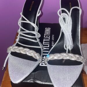 Round Diamanté Plaited Lace Up Heels.
